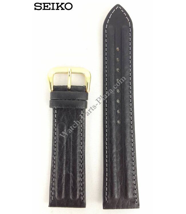 RELOJ DE CUERO NEGRO SEIKO BANDA 20mm 7T32-6B50 Correa SDW050J HEBILLA DE ORO SDW169P1