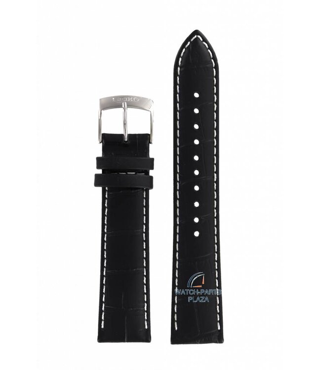 Watch Band for Seiko L01K Black Leather Strap 7T92 0MF0, 0NW0 V158-0AH0 SNDC87