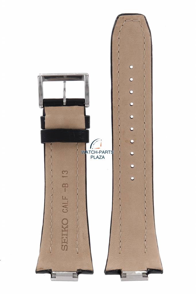 Seiko 7t94 0ar0 Black Leather Strap Yellow Stitched Watch Parts Plaza