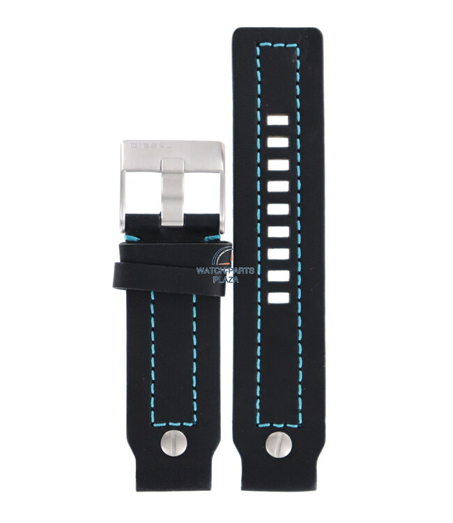Montre Bracelet Diesel DZ1066 Bracelet cuir noir 20mm surpiqué bleu