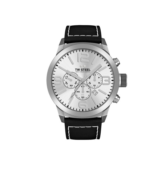 TW Steel Marc Coblen Edition TWMC13 - Cronografo Uomo 42 Mm, Quadrante Blu Madreperla, Cinturino Pelle Nera