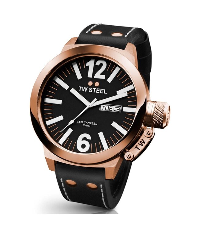 El reloj TW-Steel CEO Canteen CE1022 analógico rosa 50 mm con correa de cuero negro