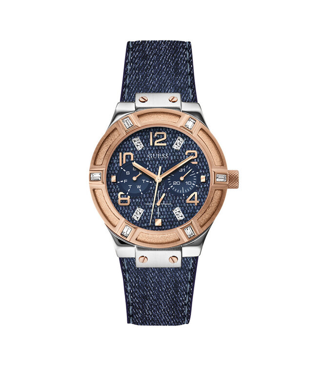 Horloge Guess W0289L1 Jet Setter analoog horloge dames rosé 39mm blauw textiel leren band