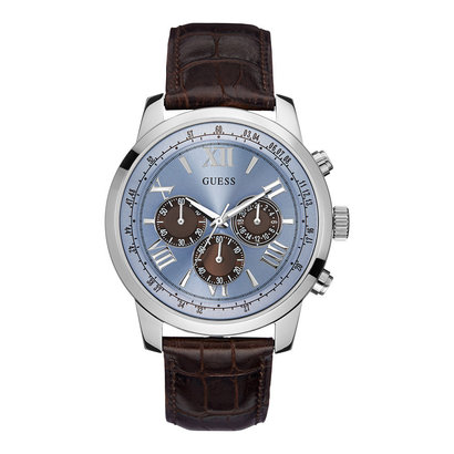 Guess Horloge Guess W0380G6 Horizon chronograaf horloge heren 45mm bruin croco leren band