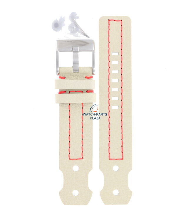 Horloge Band Diesel DZ2114 crème / wit lederen band 22mm roze gestikt origineel