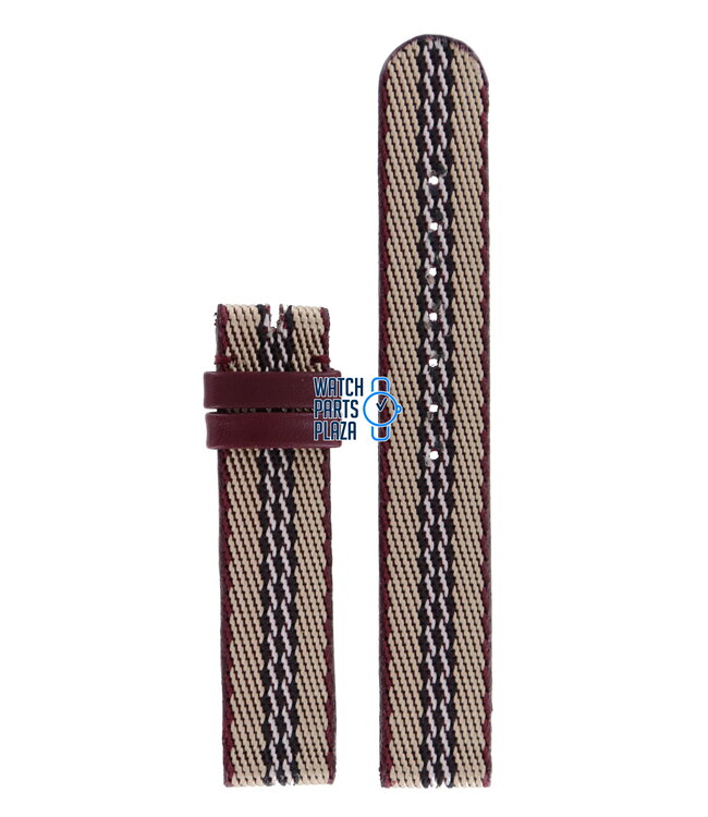 Burberry BU7106 Watch Band BU-7106-NO-CLASP Brown Leather & Textile 16 mm