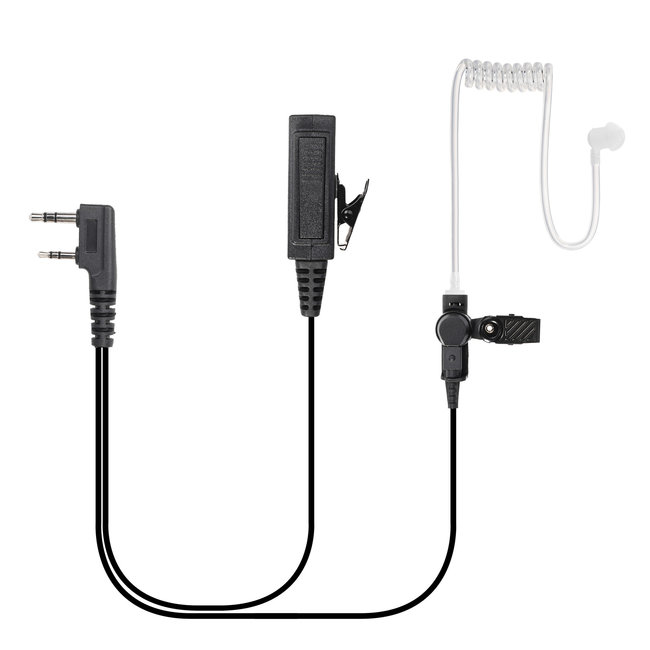 Kenwood 2 Pin Military Grade Portofoon Headset voor Kenwood met Braided Kabel & Zwarte Eartube
