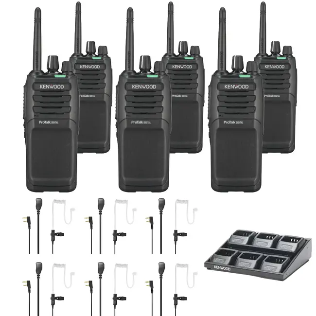 Kenwood Kenwood TK-3701D Starterskit – 6 Portofoons, 6 Headsets & Multilader