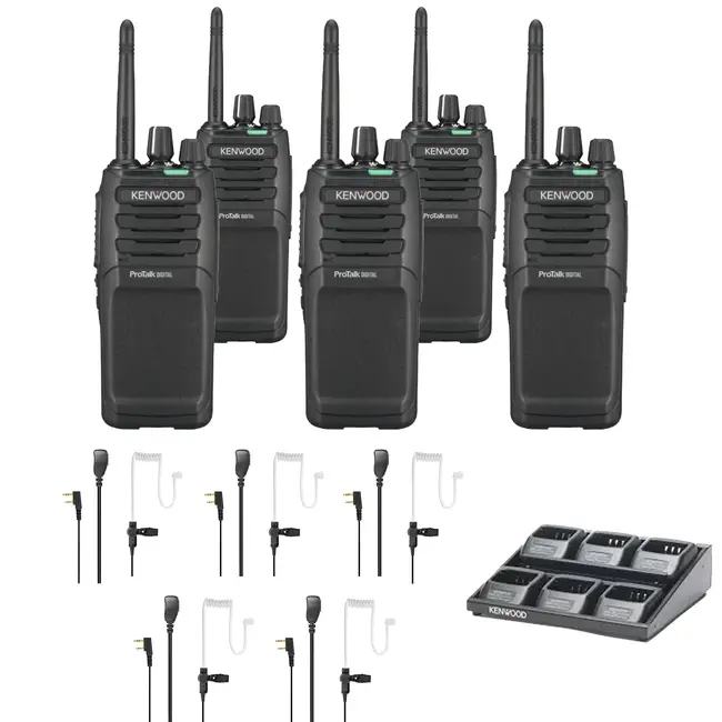 Kenwood Kenwood TK-3701D Starterskit – 5 Portofoons, 5 Headsets & Multilader