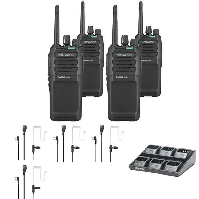 Kenwood Kenwood TK-3701D Starterskit – 4 Portofoons, 4 Headsets & 1 Multilader