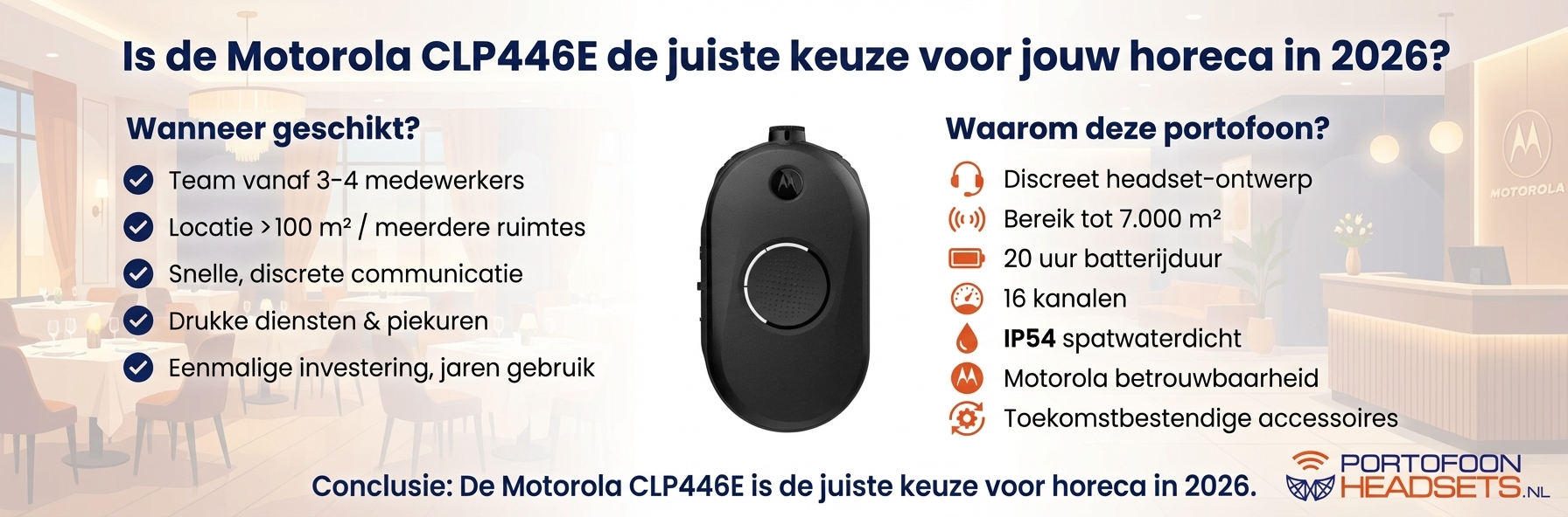 Is de Motorola CLP446e geschikt voor de horeca