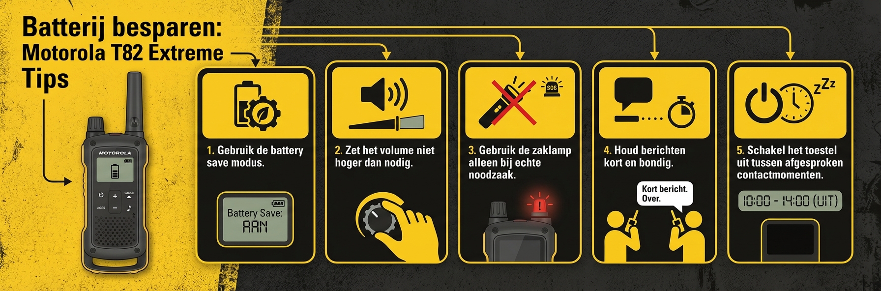 Motorola T82 Extreme Noodpakket - Batterij besparen
