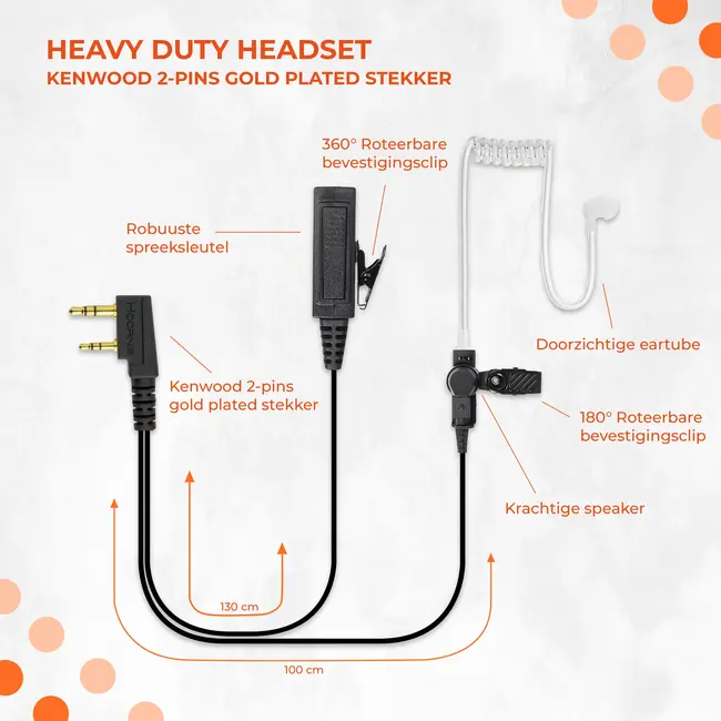 Kenwood 2 Pin Heavy Duty Portofoon Headset Voor Kenwood