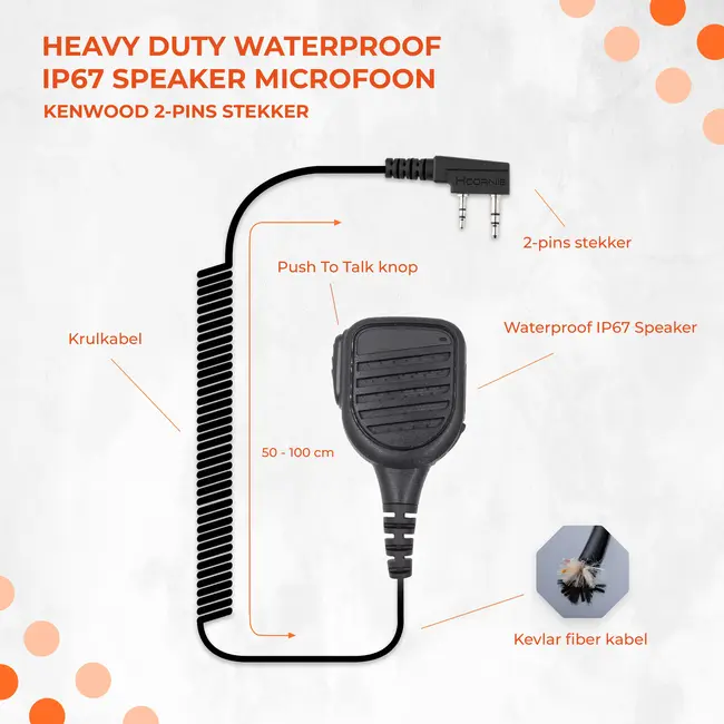 BaoFeng Waterproof Speaker Microfoon voor BaoFeng met Kevlar kabel en IP67 rating
