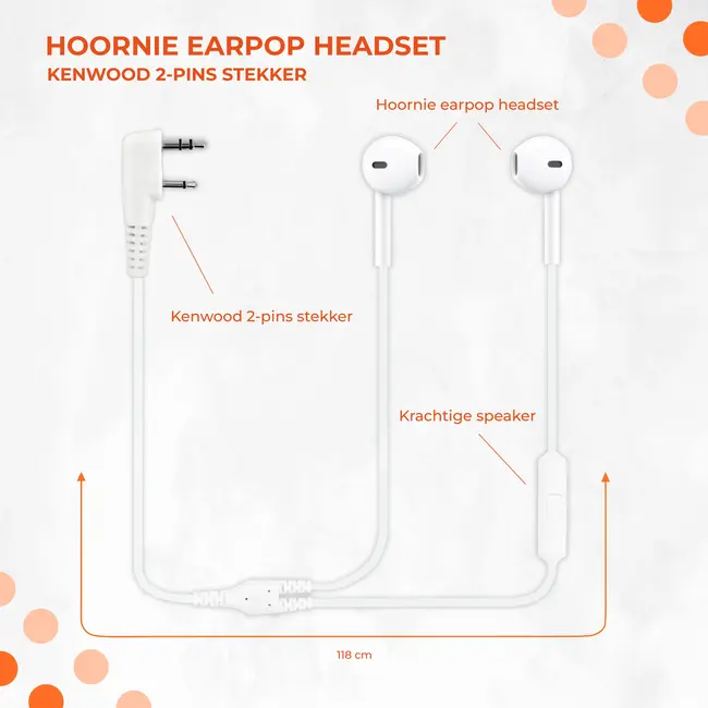 Kenwood 2 Pin Hoornie - Earpop Headset voor Kenwood 2-pins