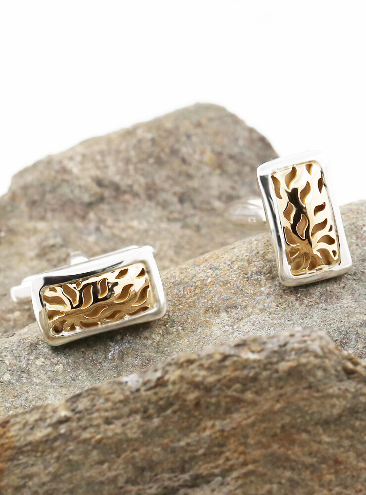 Rechteck Variation 1: Manschettenknöpfe aus 750er Gelbgold und 925er Silber