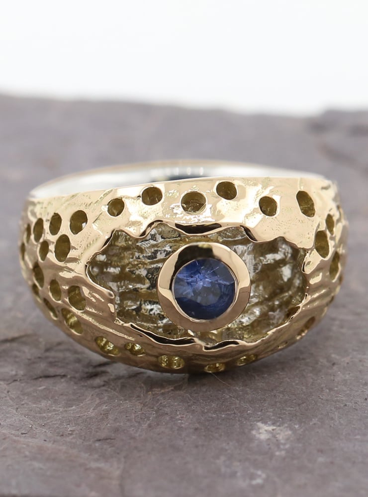 Diva: Bicolor Ring aus 750er Gelbgold, 925er Silber, Saphir