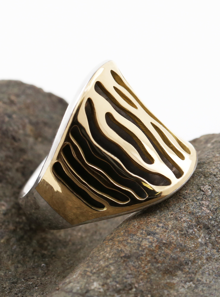 Zebra Ring aus 925er Silber und 750er Gelbgold