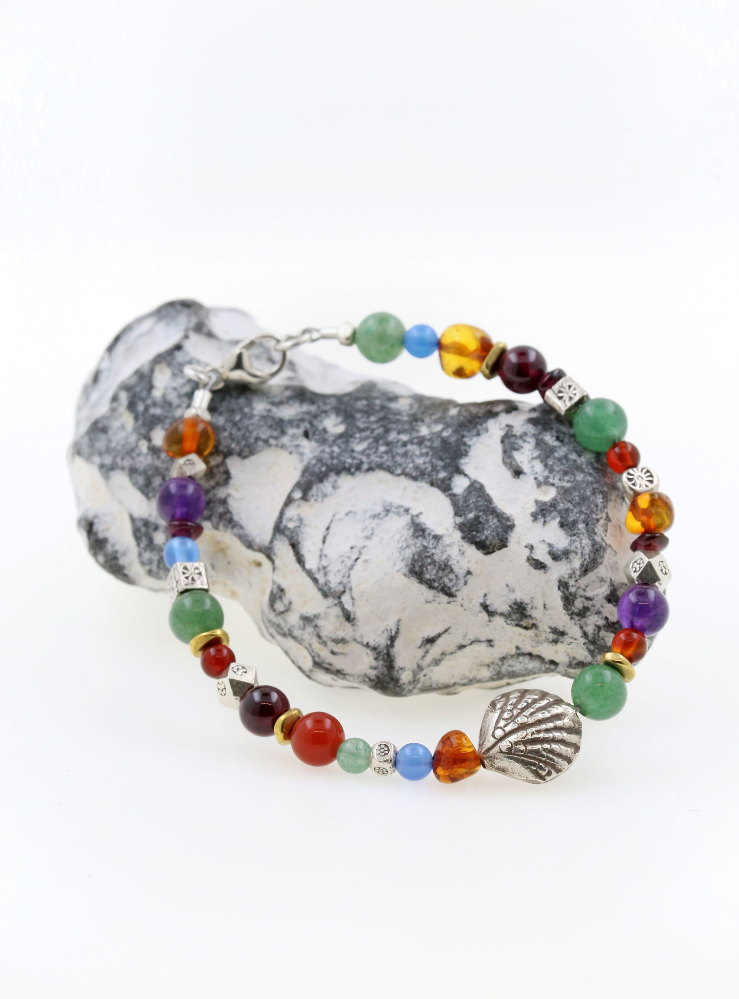 Handgemachtes Armband Silbermuschel Farbedelsteine New Creations