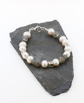 Armband Labradorit, SW-Perle, Silberelemente, groß Armband Labradorit, SW-Perle, Silberelemente, groß