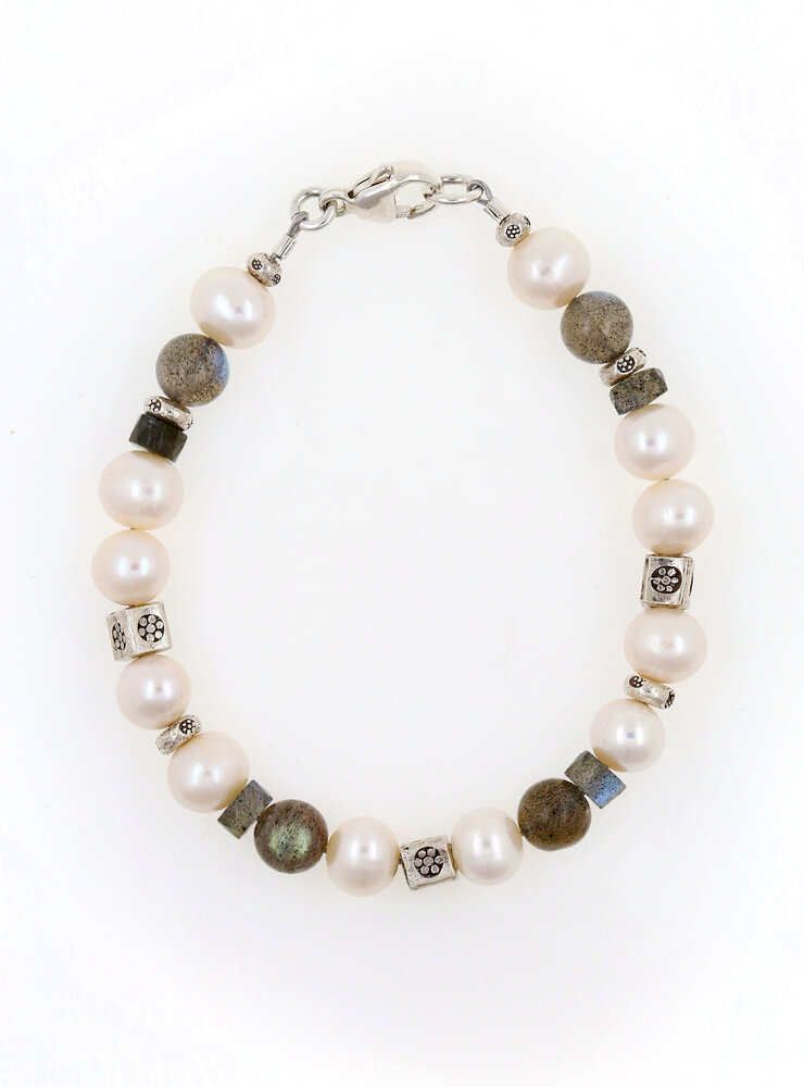 Armband Labradorit, SW-Perle, Silberelemente, groß Armband Labradorit, SW-Perle, Silberelemente, groß