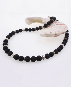 Halskette Lavakugeln, diverse Silberelemente Halskette Lavakugeln, diverse Silberelemente