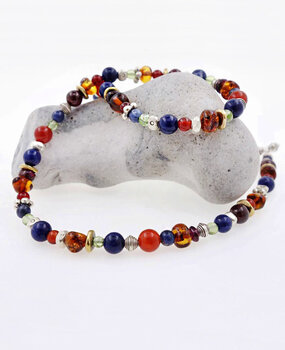 Halskette Silber, Messing, Farbedelsteine Halskette Silber, Messing, Farbedelsteine