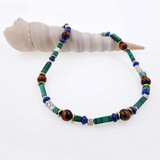 Halskette Malachit, Tigerauge, Lapis, Messing, Silber Halskette Malachit, Tigerauge, Lapis, Messing, Silber