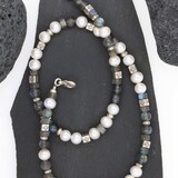 Halskette Labradorit, SW-Perle, Silberelemente, klein Halskette Labradorit, SW-Perle, Silberelemente, klein