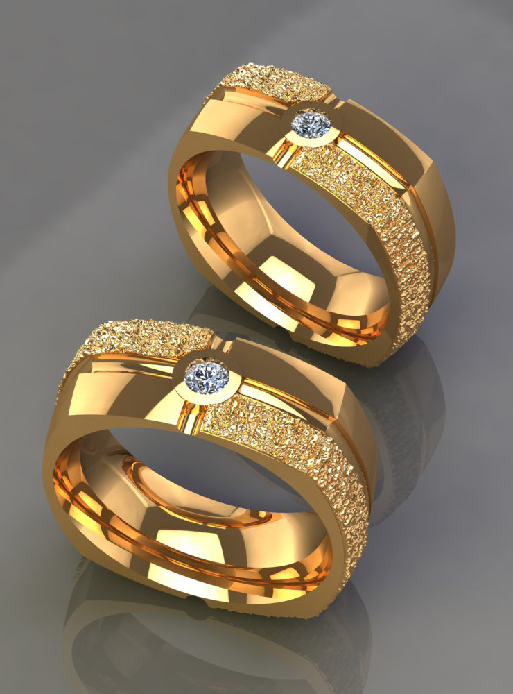 Square Dance: Ehering aus 750er Gelbgold mit Diamant