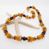 Halskette Bernstein, Dumortierit, Messing, Silber Halskette Bernstein, Dumortierit, Messing, Silber