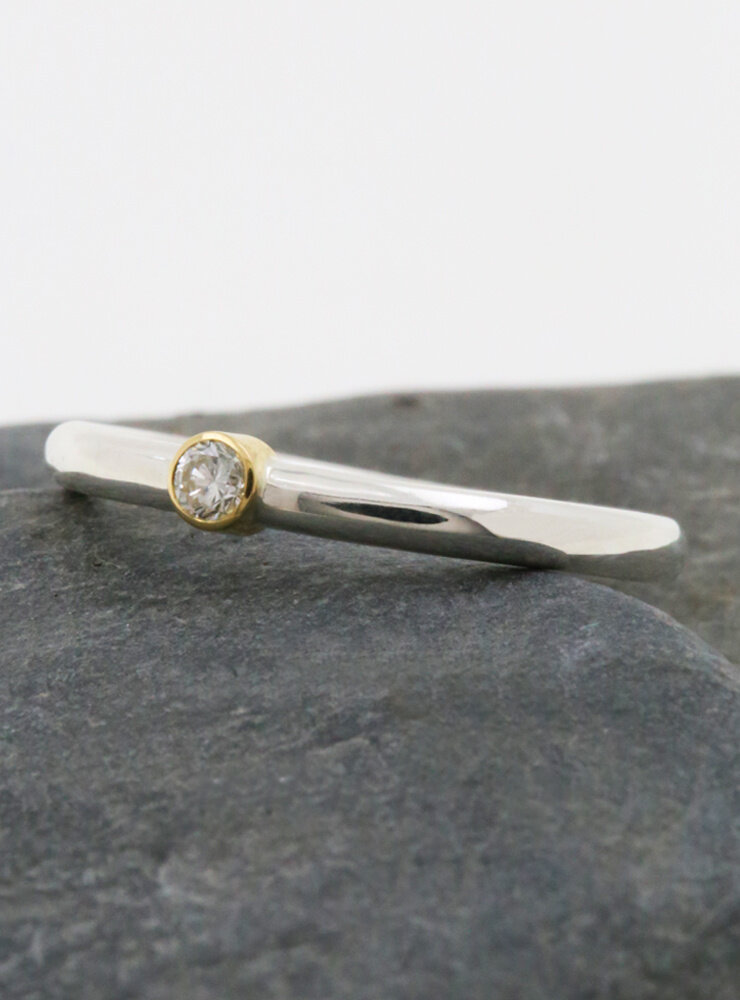 Ringlein 1: Bicolor Ring aus 925er Silber, 750er Gold und Diamant