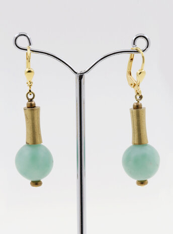 Ohrringe aus grünem Mondstein, Messing und Doublé