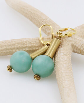 Ohrringe Grüner Mondstein, Messing, Doublé