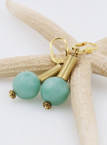 Ohrringe aus grünem Mondstein, Messing und Doublé