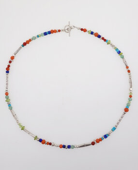 Halskette Silber Farbedelsteine