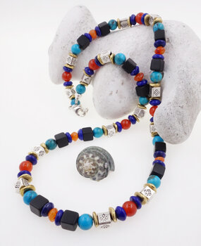Halskette Türkis Onyx Carneol Lapis Messing Silber Halskette Türkis Onyx Carneol Lapis Messing Silber