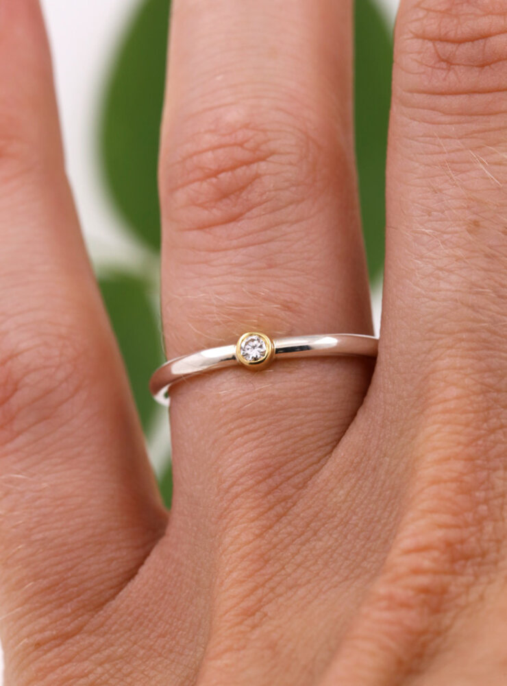 Ringlein 1: Bicolor Ring aus 925er Silber, 750er Gold und Diamant