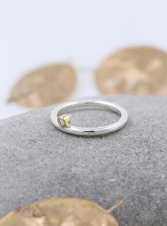 Ringlein 2: Bicolor Ring aus 925er Silber, 750er Gold und seitlichem Diamant Ringlein 2: Bicolor Ring aus 925er Silber, 750er Gold und seitlichem Diamant