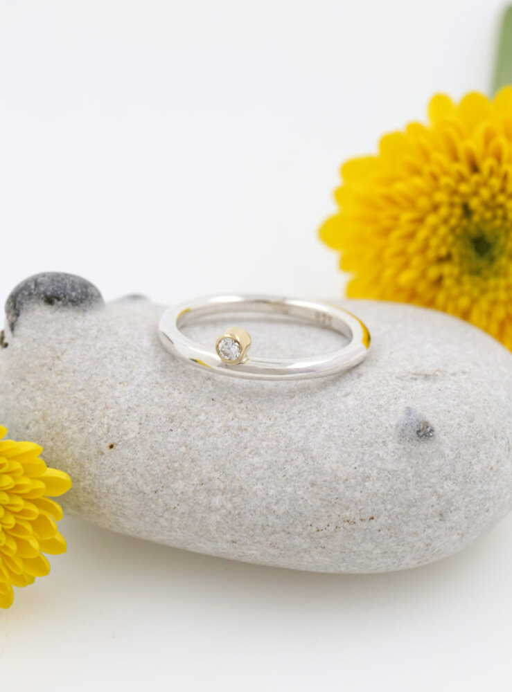 Ringlein 2: Bicolor Ring aus 925er Silber, 750er Gold und seitlichem Diamant Ringlein 2: Bicolor Ring aus 925er Silber, 750er Gold und seitlichem Diamant