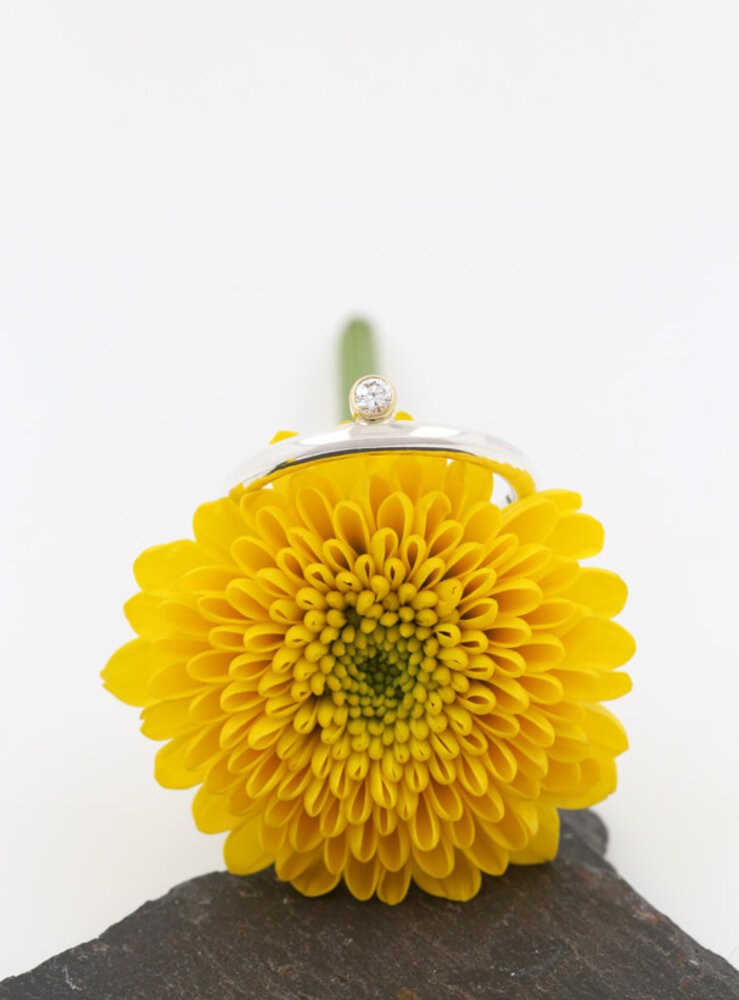 Ringlein 2: Bicolor Ring aus 925er Silber, 750er Gold und seitlichem Diamant Ringlein 2: Bicolor Ring aus 925er Silber, 750er Gold und seitlichem Diamant