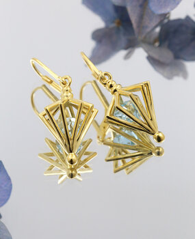 Ohrringe Phiole: Silber vergoldet blauer Topas