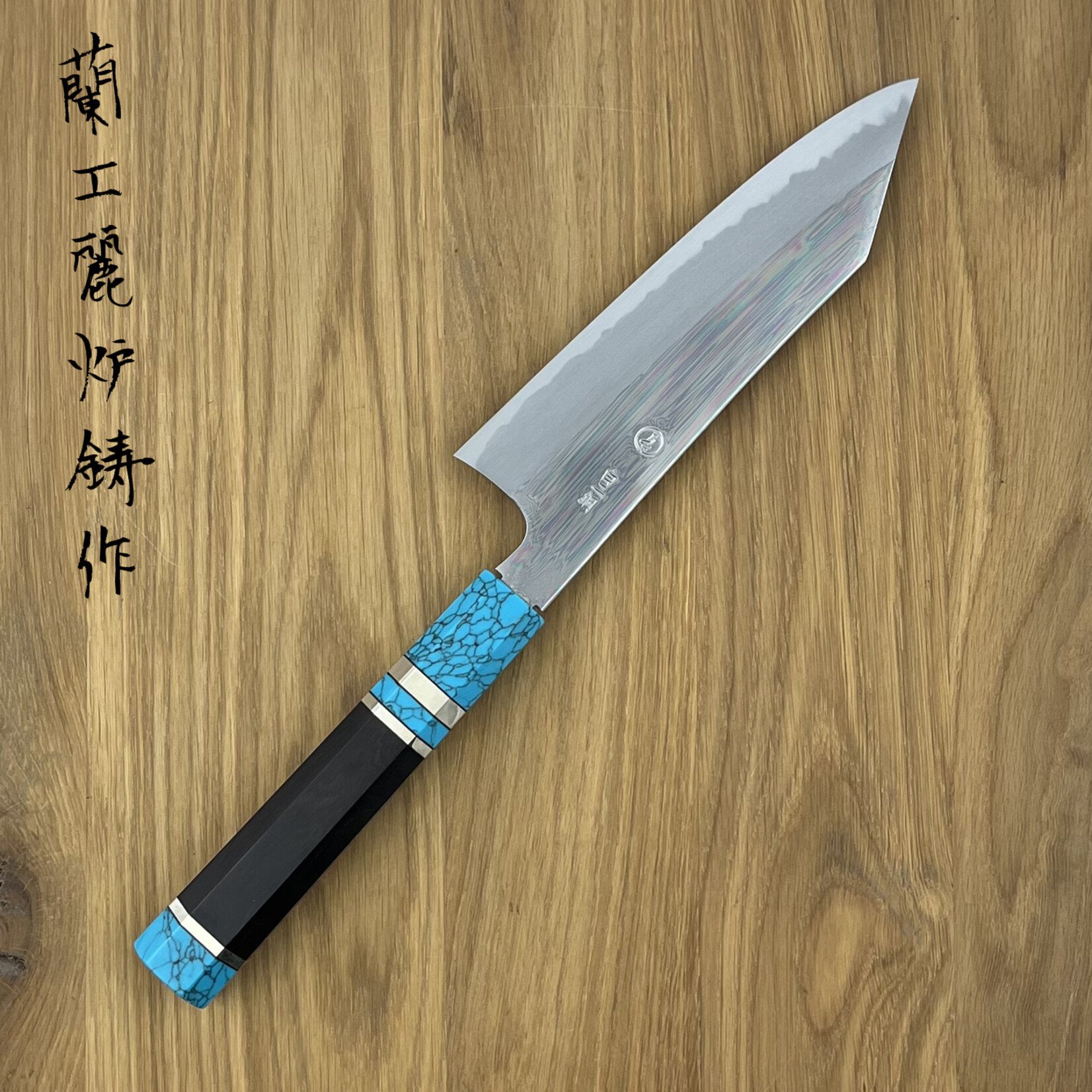 TADOKORO Yasuki White #2 Santoku 180mm ebony blue mirror finish