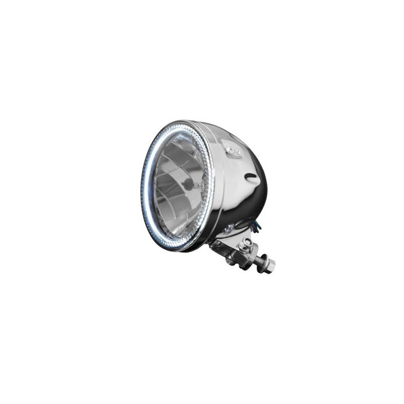 Highway Hawk H4 Hauptscheinwerfer mit LED-Ring, chrom, d 145 mm (5 3/4' Zoll)
