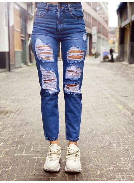 Lia Ripped Mom Jeans - Blue