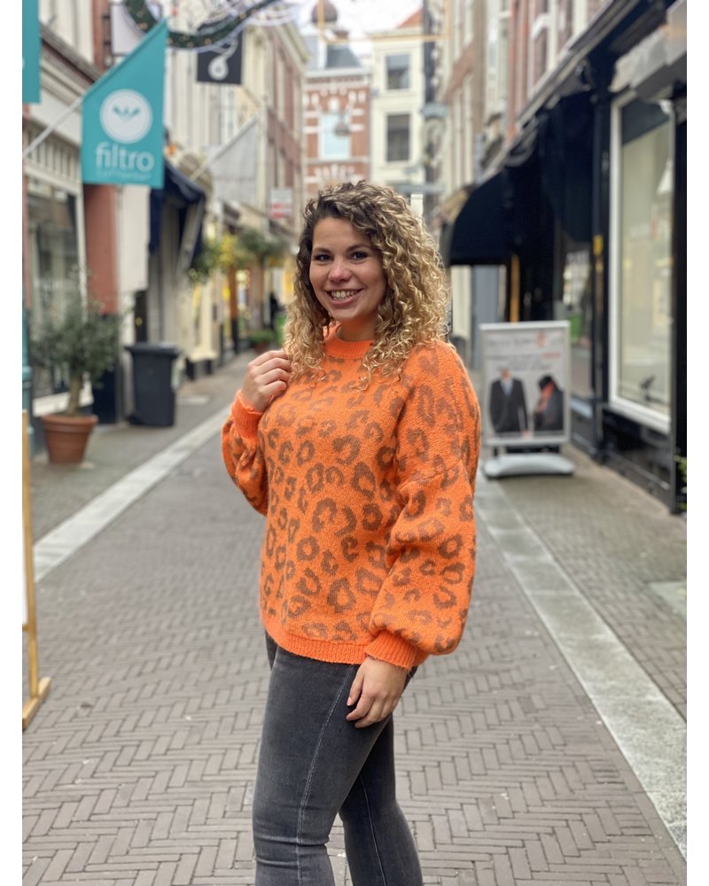 Oversized Leopard Sweater - Orange/Camel