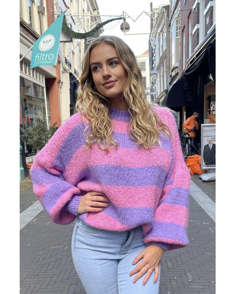 Ariana Striped Knitted Sweater - Pink/Purple