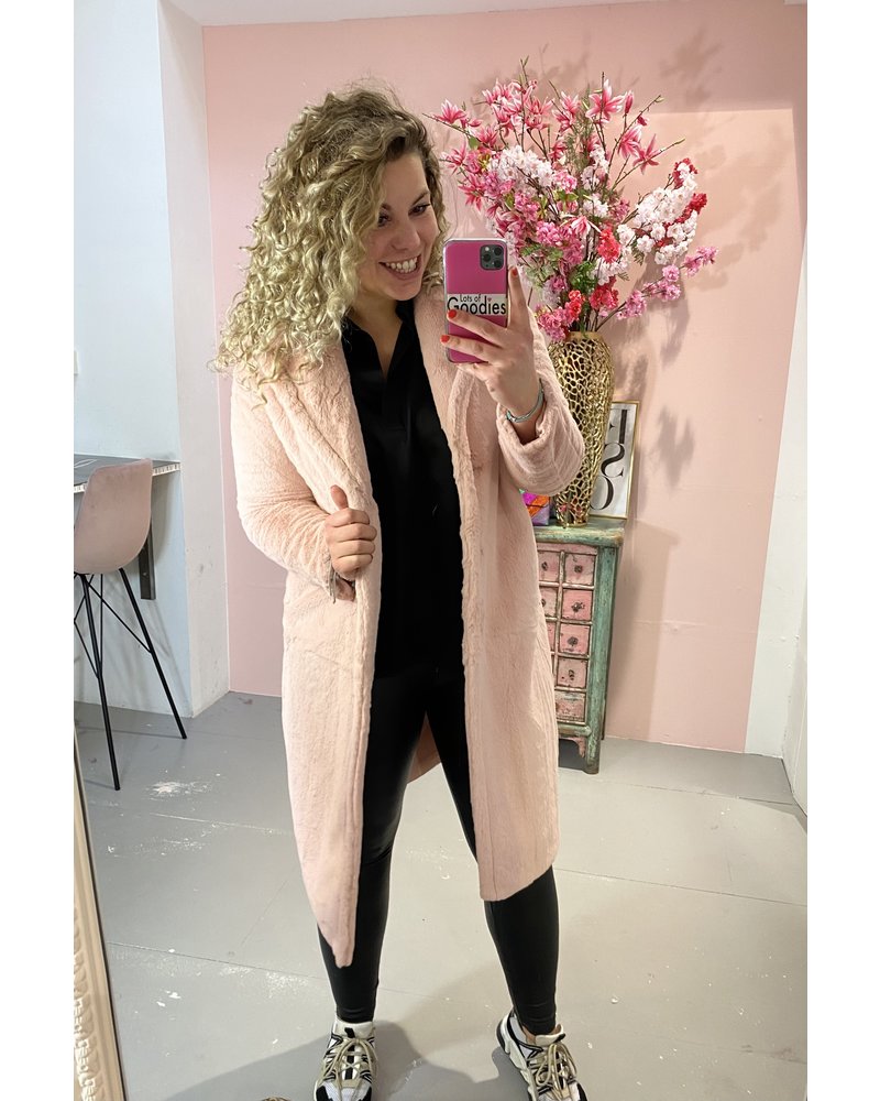Long Fake Fur Coat & Bag - Light Pink
