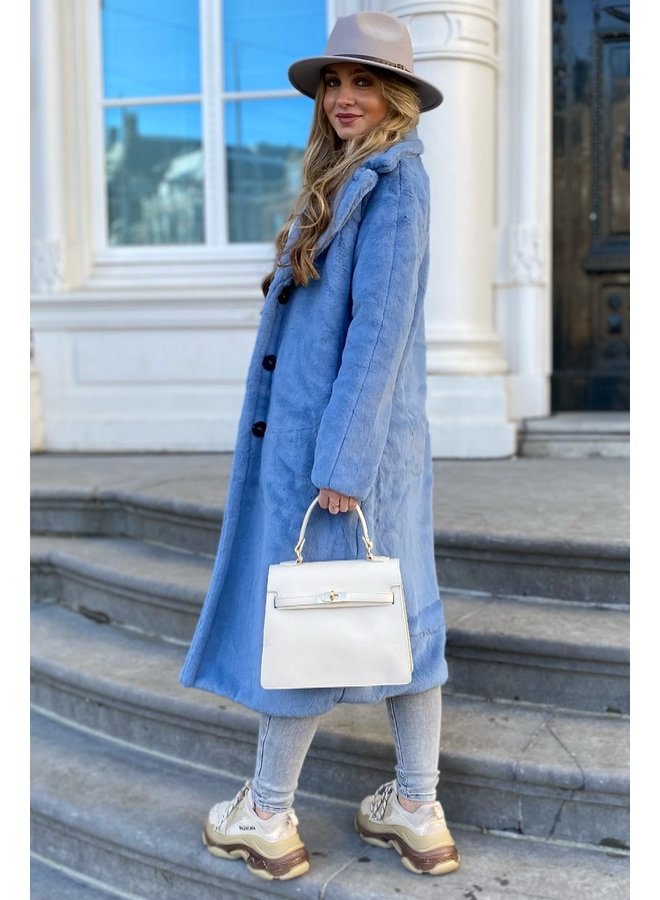 Long Fake Fur Coat & Bag - Blue