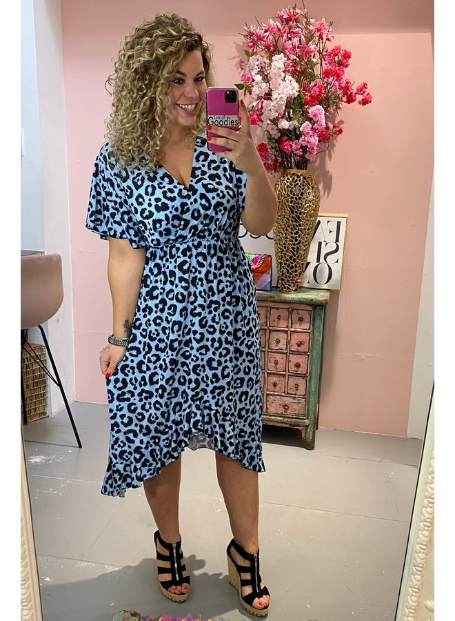 Curvy Spanish Leopard Dress - Light Blue/Black/Grey